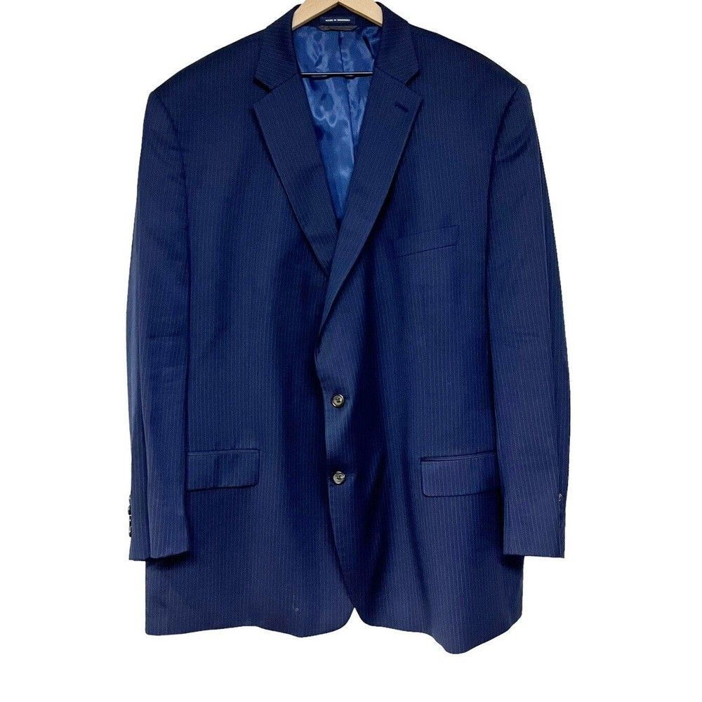 VTG Lauren Ralph Lauren Blazer Mens 50L Navy Pinstripes Wool Cashmere Sport Coat
